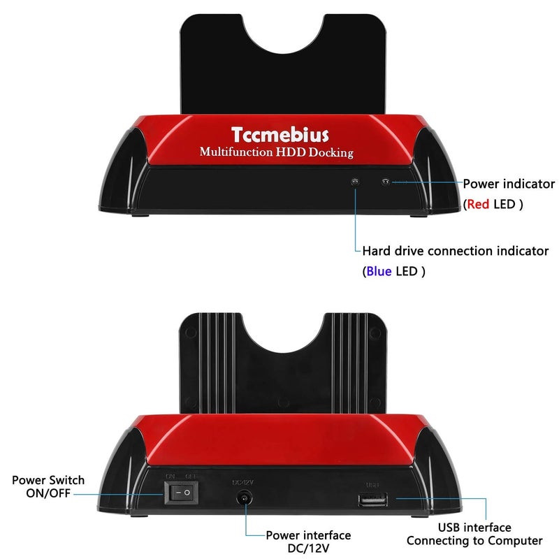 Tccmebius USB 2.0 Hard Drive Docking Station, TCC-S867-US USB 2.0 to 2.5 3.5 Inch SATA IDE Dual Slots Reader External Enclosure, for 2.5" 3.5" IDE SATA I/II/III HDD SSD - Image 3